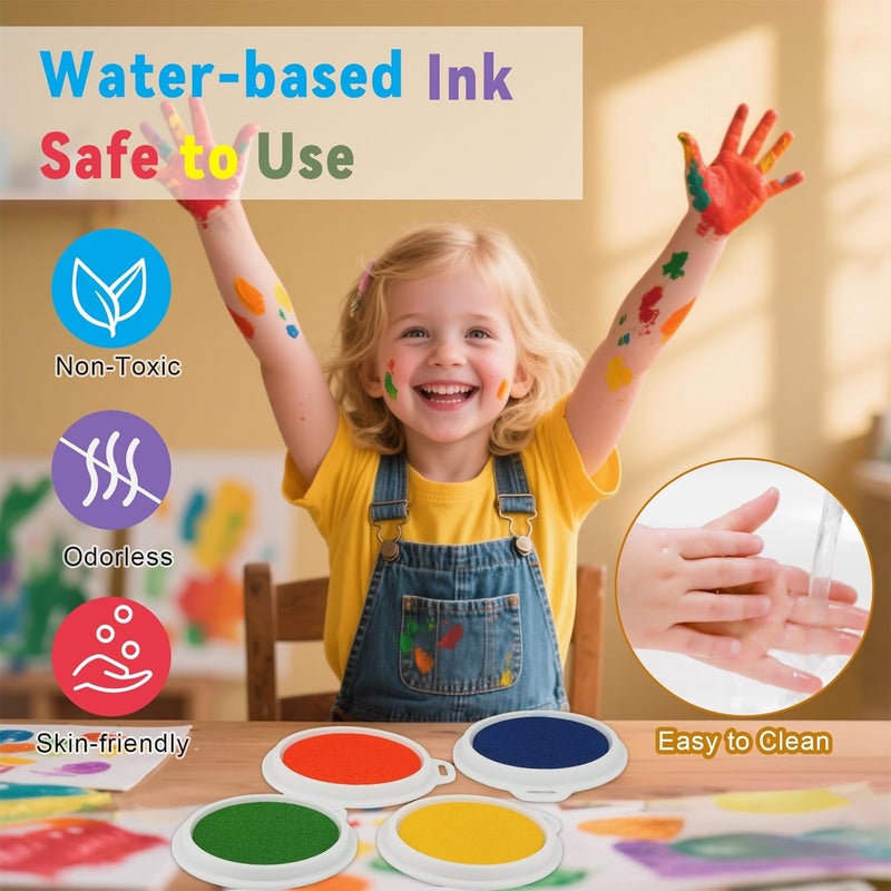 Hoiny 8 Colors 7" Large Ink Pads, Safe & Washable Stamp Pads for Kids, Vibrant Craft Ink Pad for Handprint & Footprint Art, Finger Painting, Card Making DIY Crafting, Paper, Wood, Fabric - Image 4